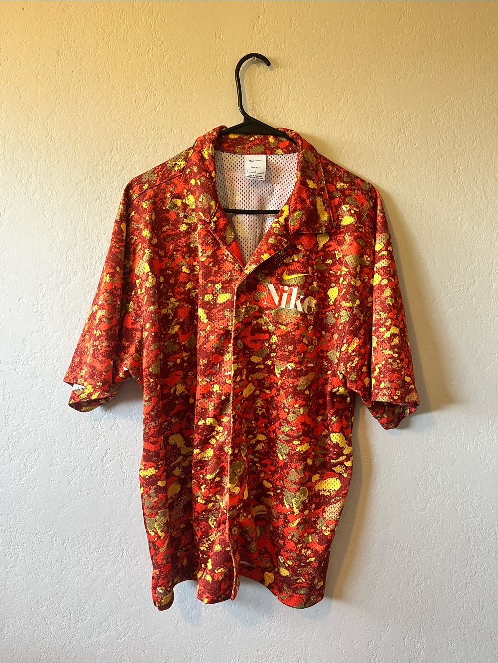 Nike Red, Yellow & Orange Dri-FIT Printed Short Sleeve Button Down